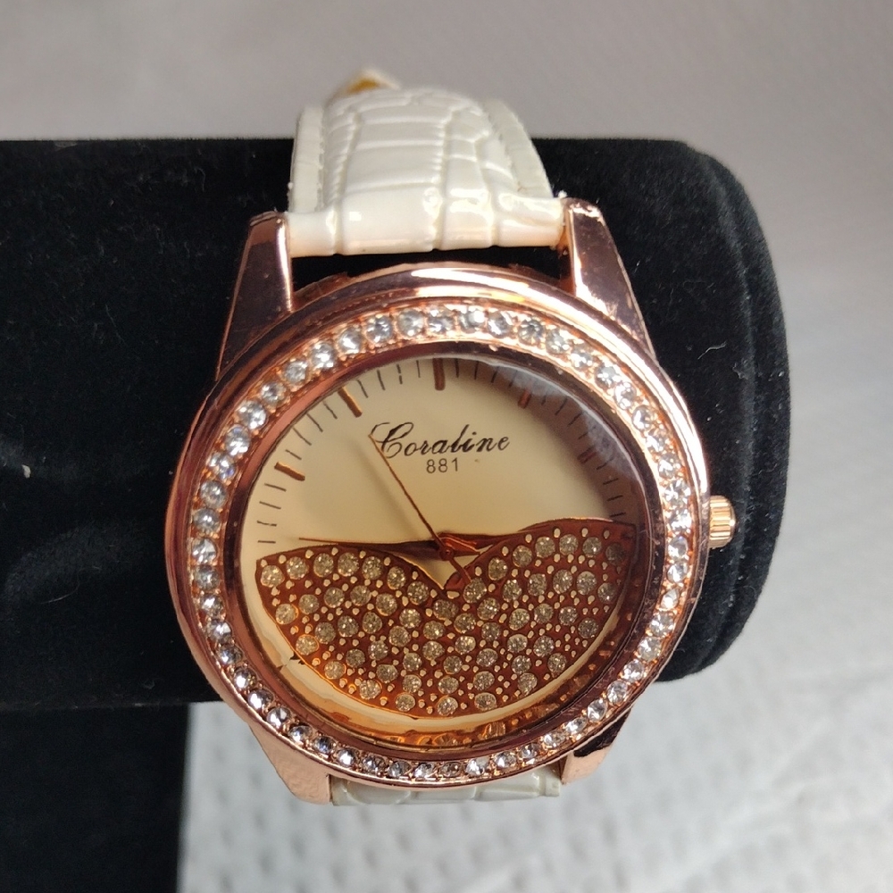 Coraline 881 Women's Rose Gold and White Faux Crocodile Embossed Watch